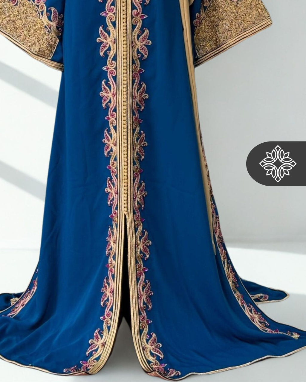 Navy Moroccan Kaftan | Gold Embroidery One Piece Caftan