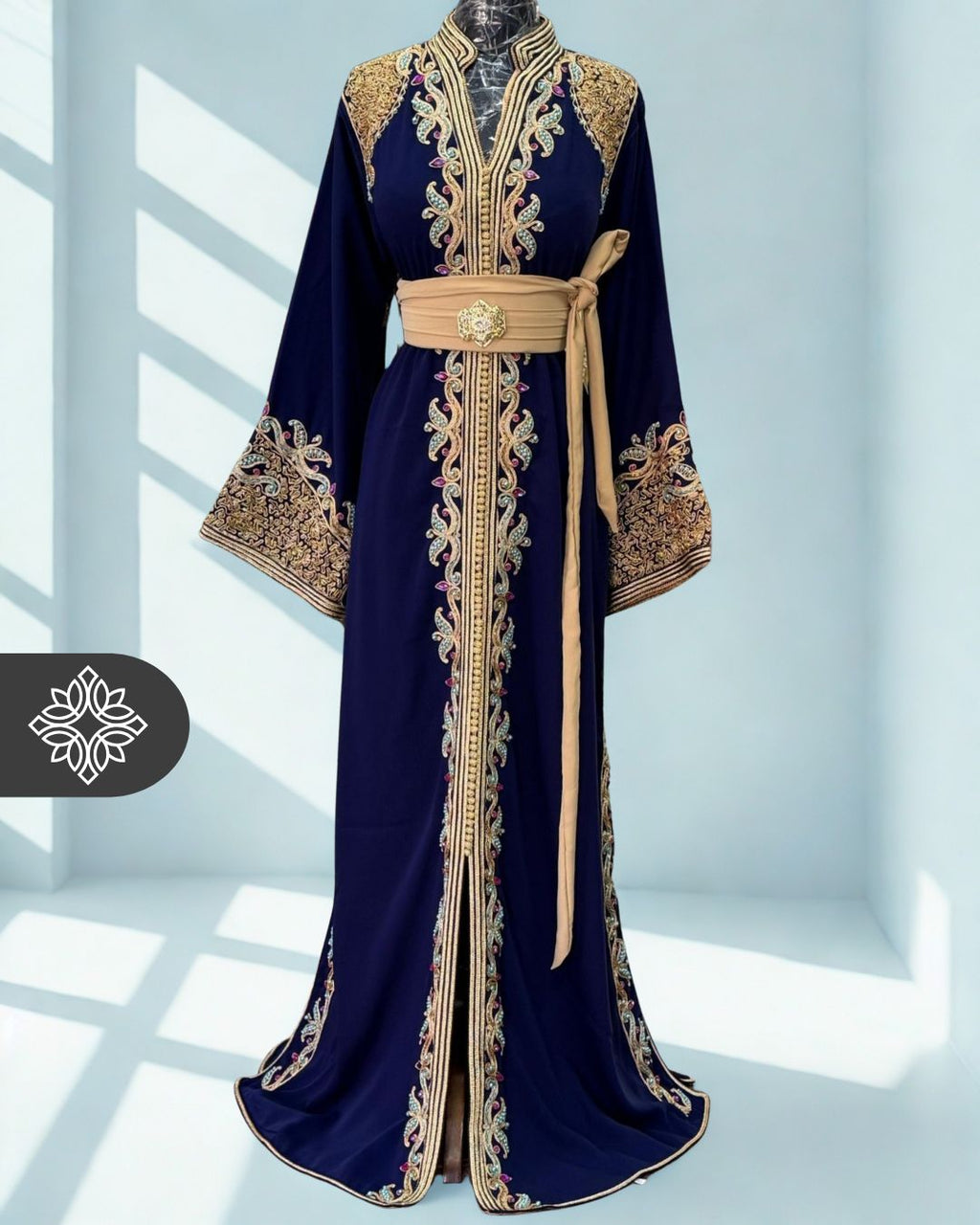 Navy Moroccan Kaftan | Gold Embroidery One Piece Caftan