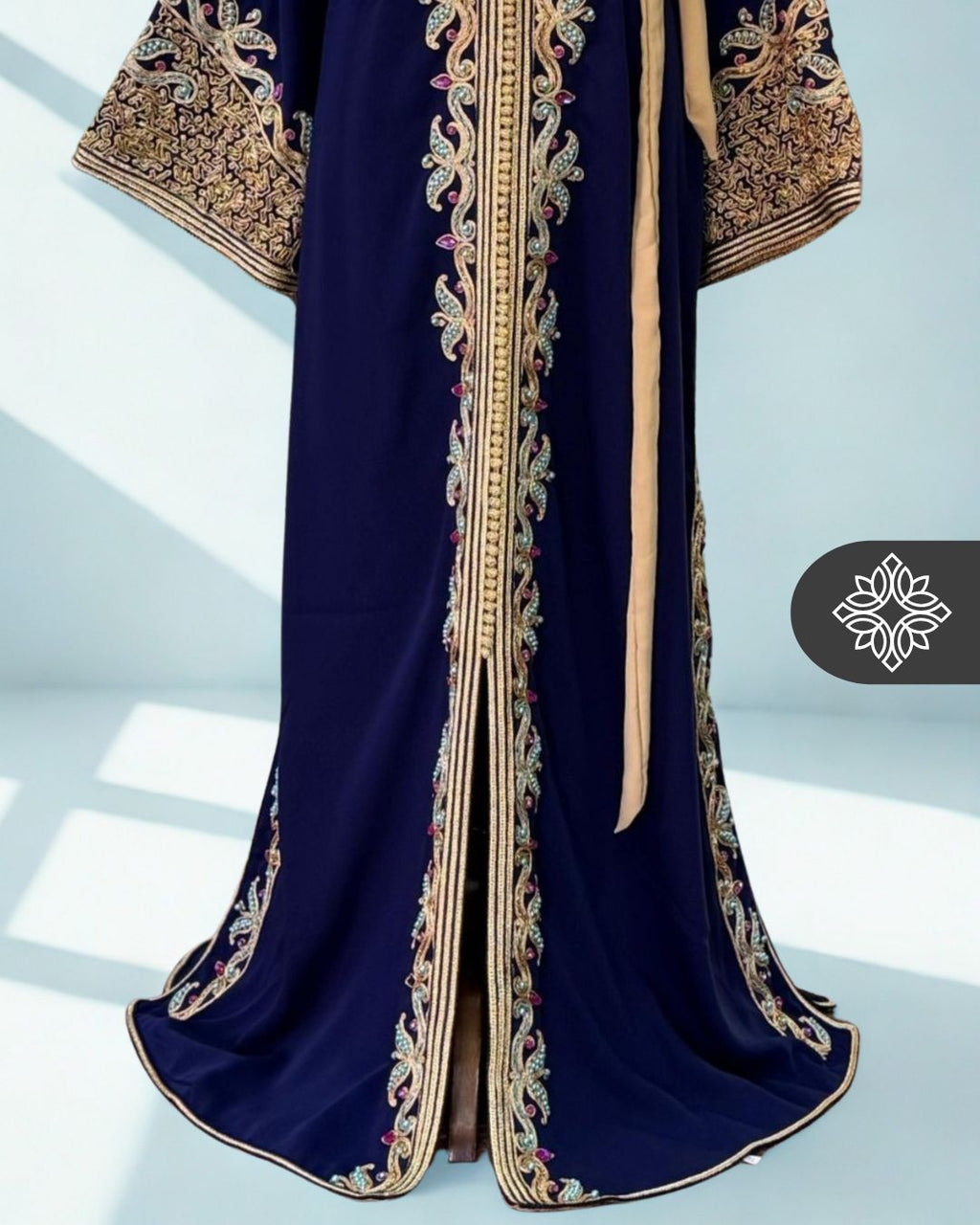 Navy Moroccan Kaftan | Gold Embroidery One Piece Caftan