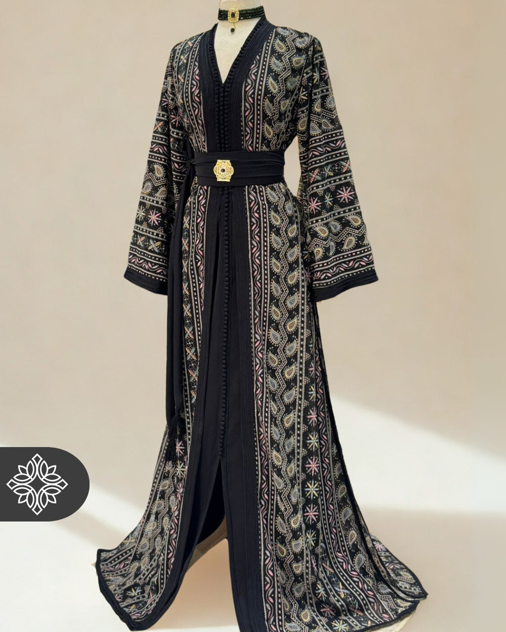Moroccan Royal Black Embroidered Kaftan | Luxury Abaya Dress for Women