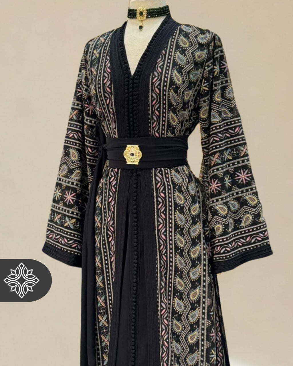 Moroccan Royal Black Embroidered Kaftan | Luxury Abaya Dress for Women