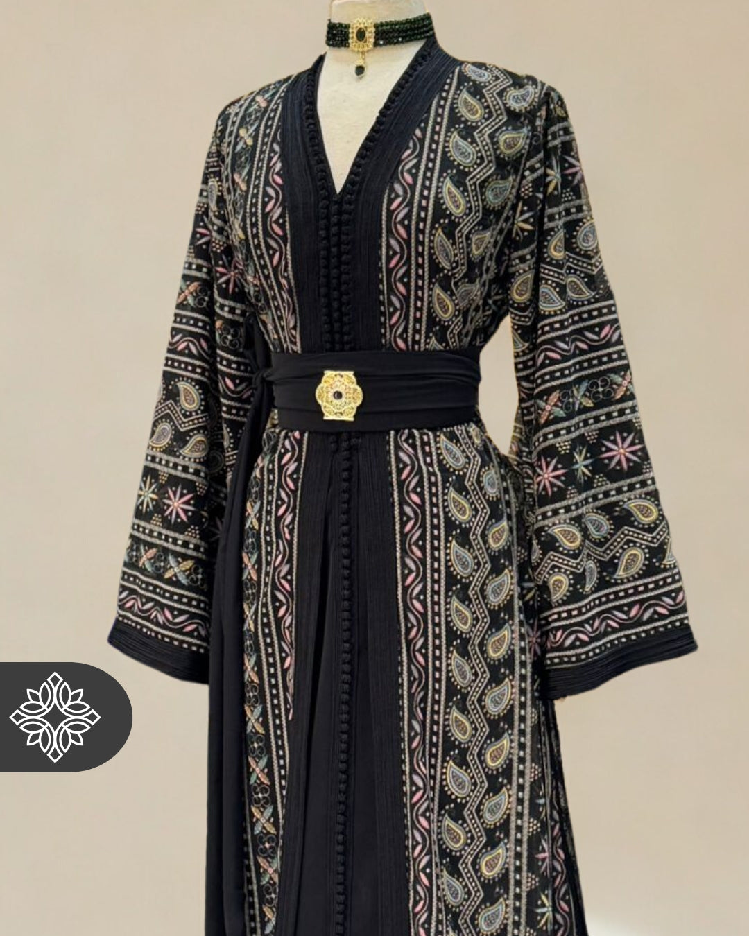 Moroccan Royal Black Embroidered Kaftan | Luxury Abaya Dress for Women