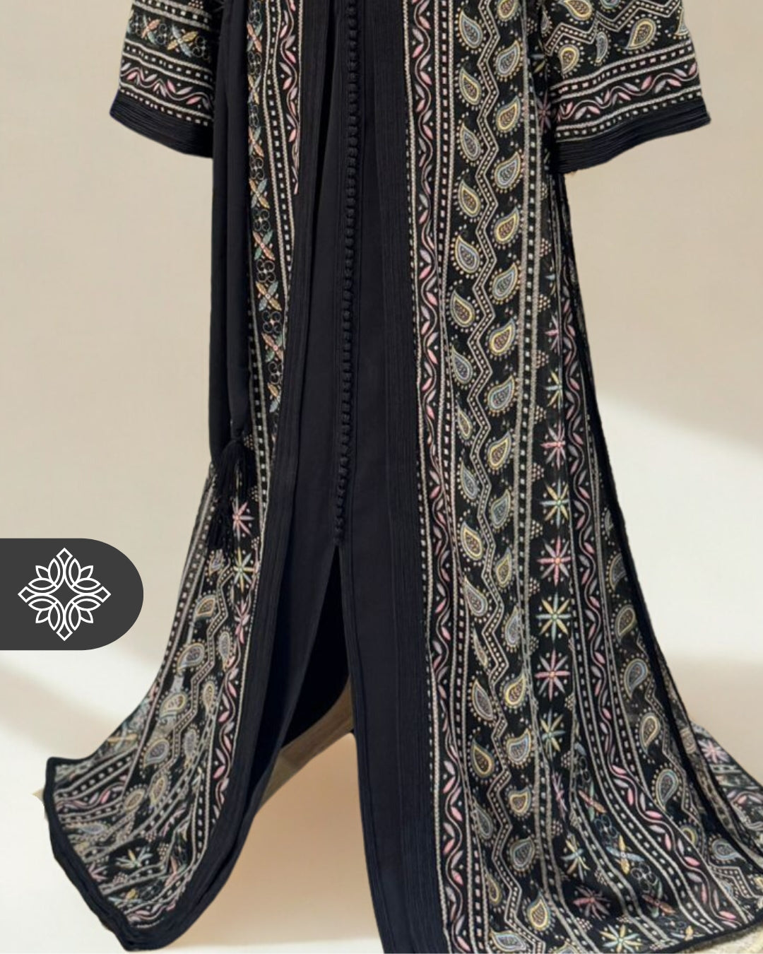 Moroccan Royal Black Embroidered Kaftan | Luxury Abaya Dress for Women