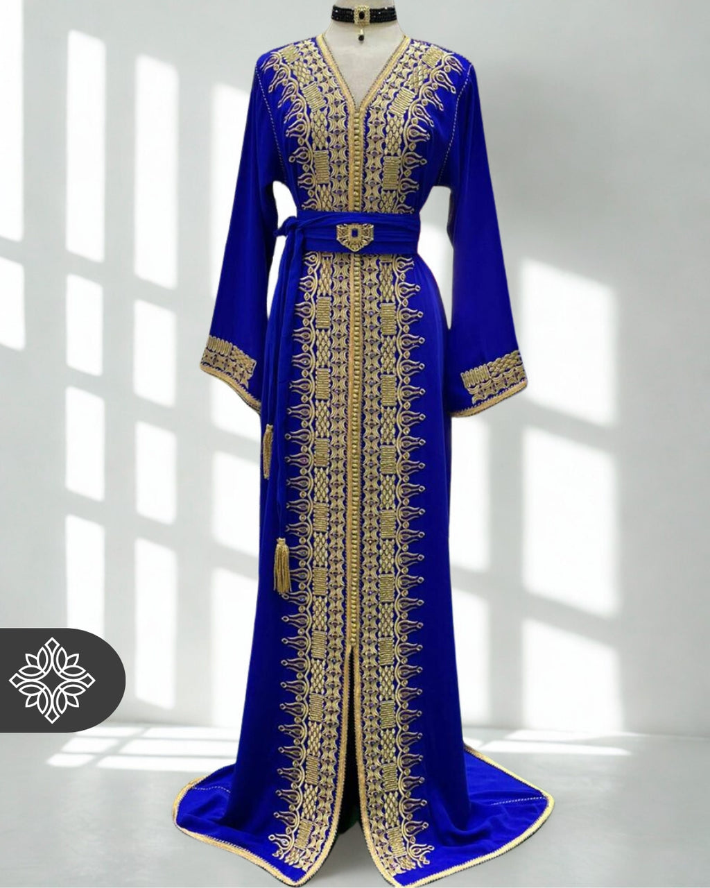Moroccan Royal Blue & Gold Embroidered Kaftan