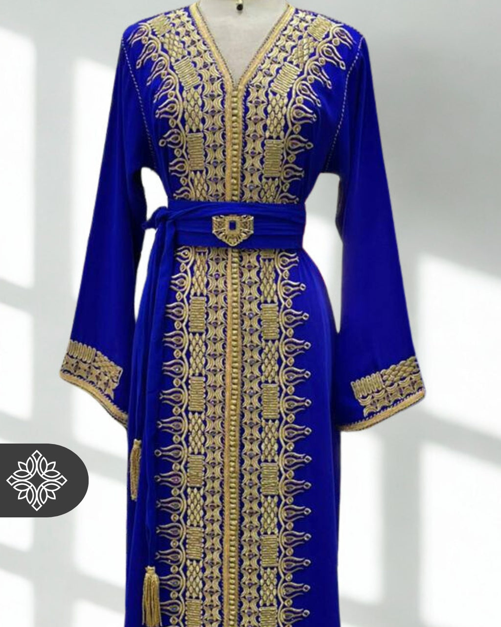 Moroccan Royal Teal Green & Gold Embroidered Kaftan