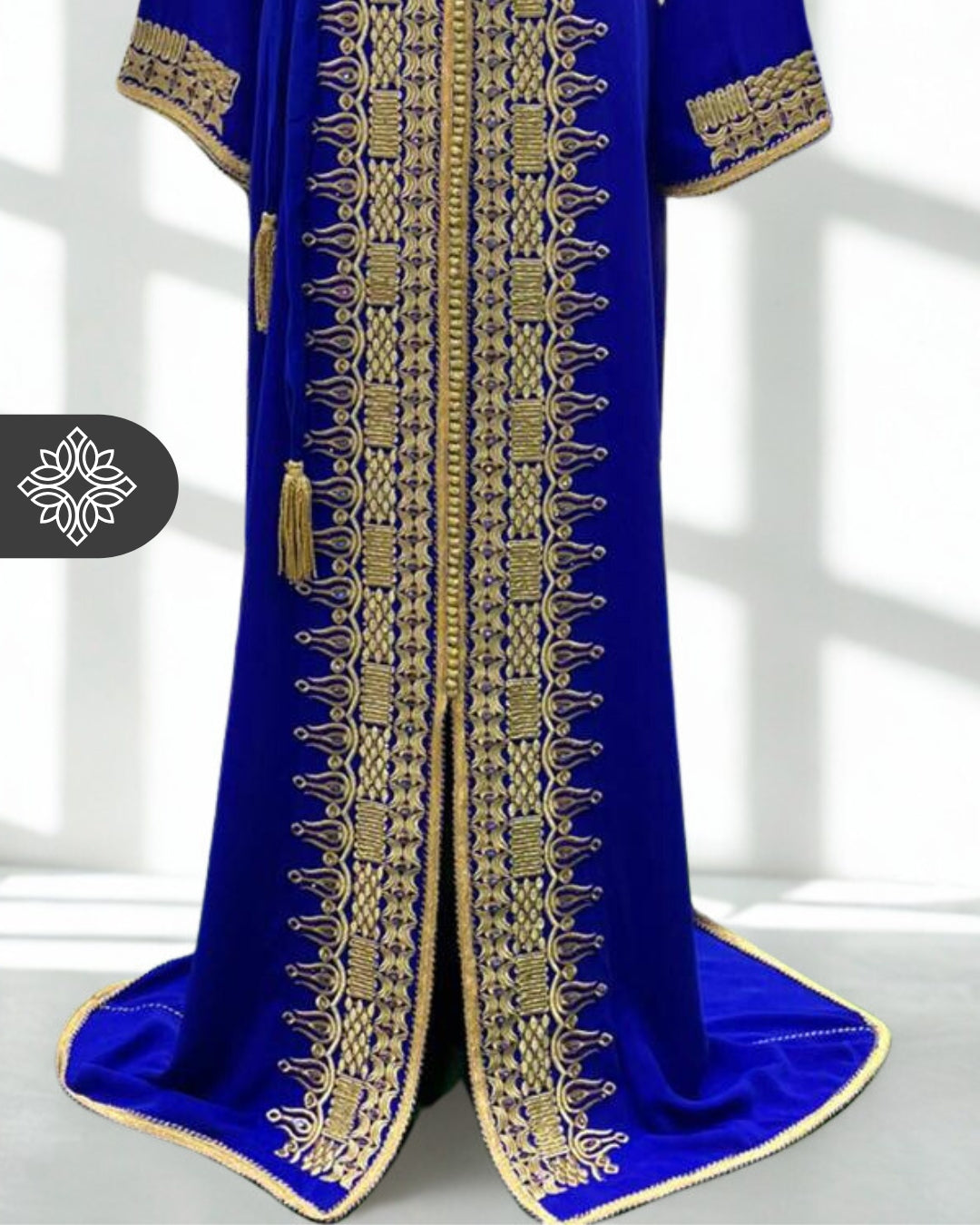 Moroccan Royal Teal Green & Gold Embroidered Kaftan