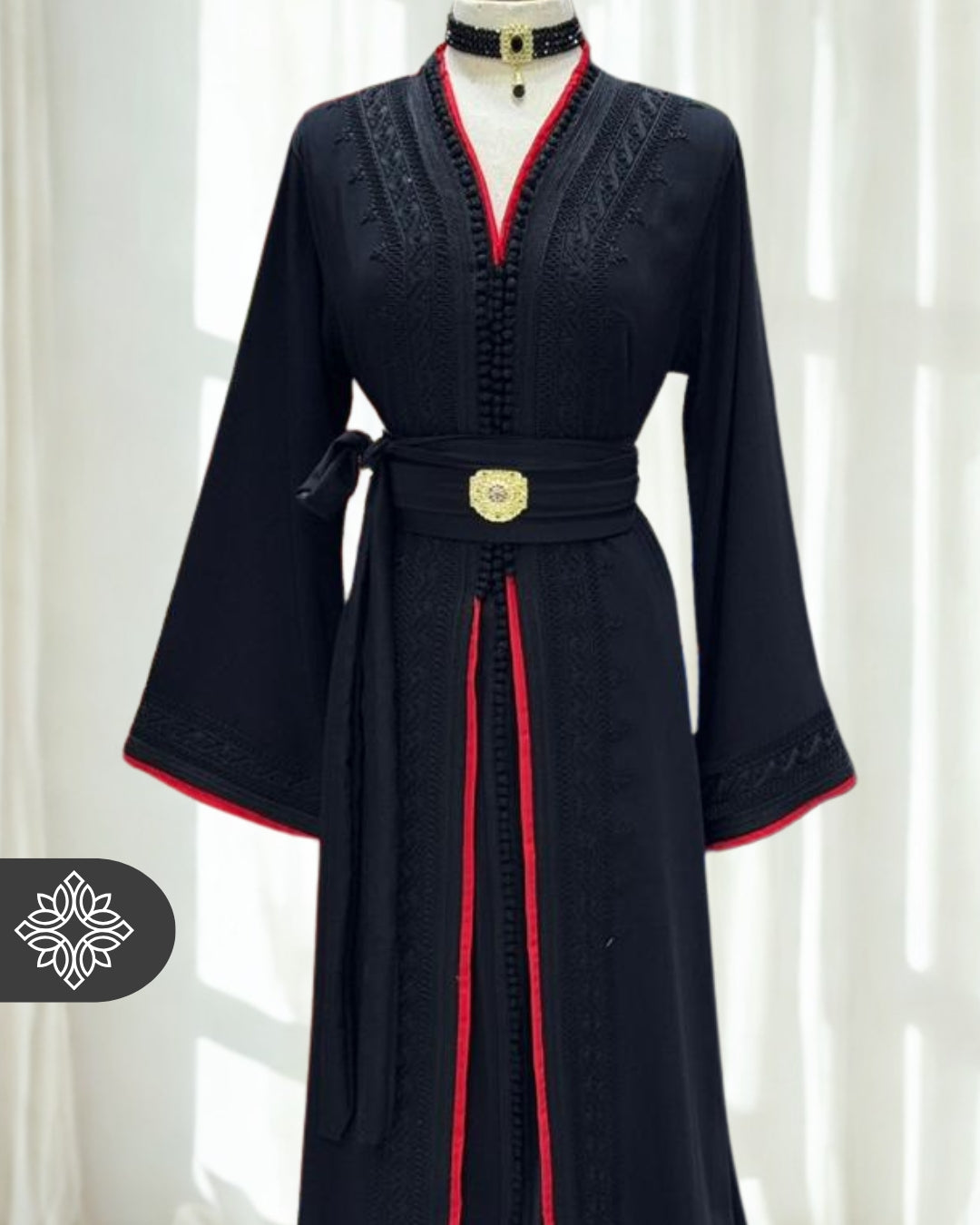 Moroccan Royal Kaftan Blue with Dark Embroidery