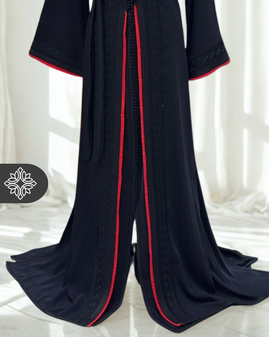 Moroccan Royal Kaftan Black with Red Accents