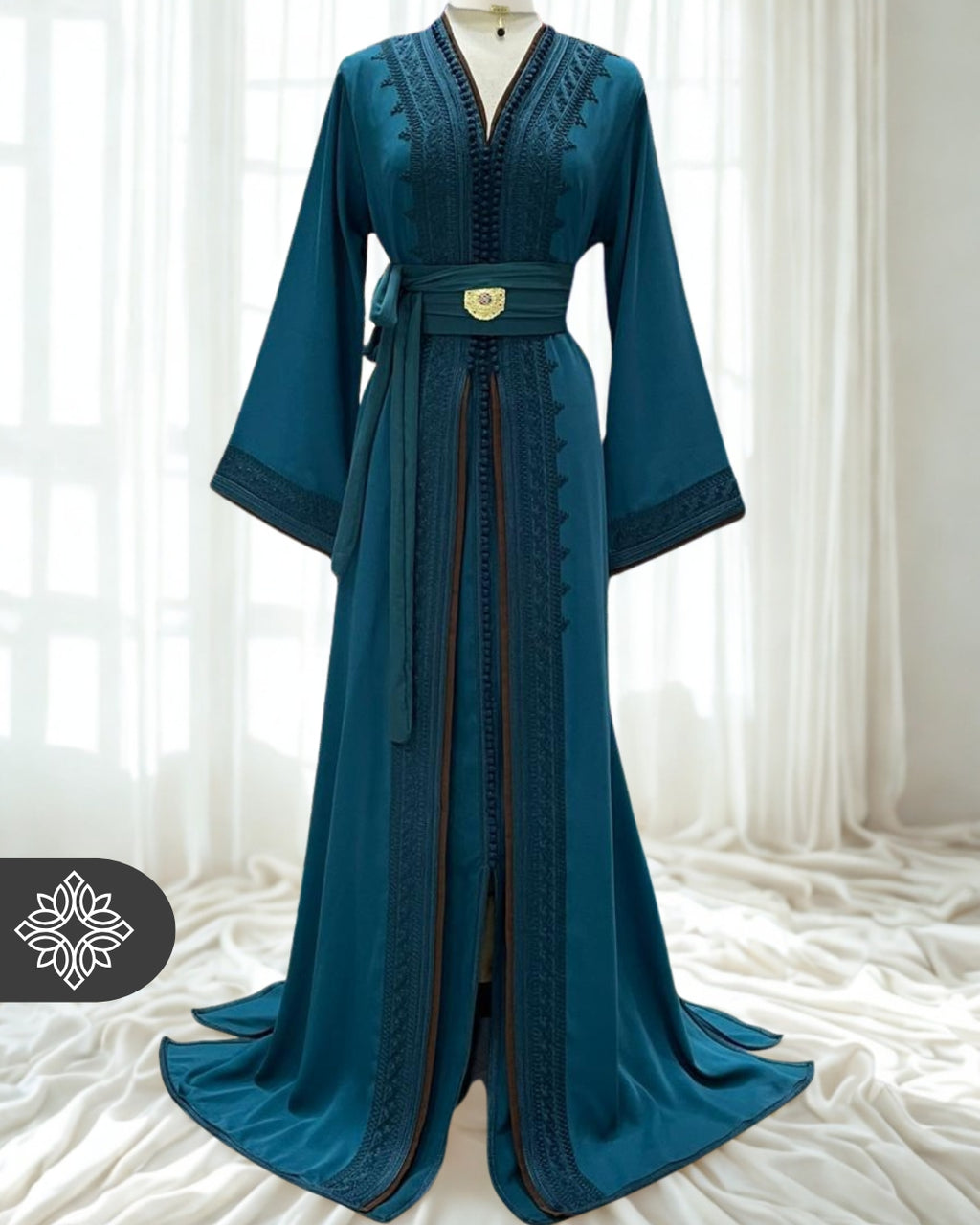 Moroccan Royal Kaftan Blue with Dark Embroidery