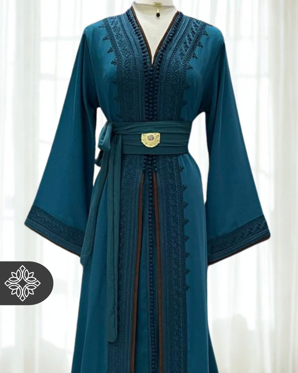 Moroccan Royal Kaftan Black with Red Accents