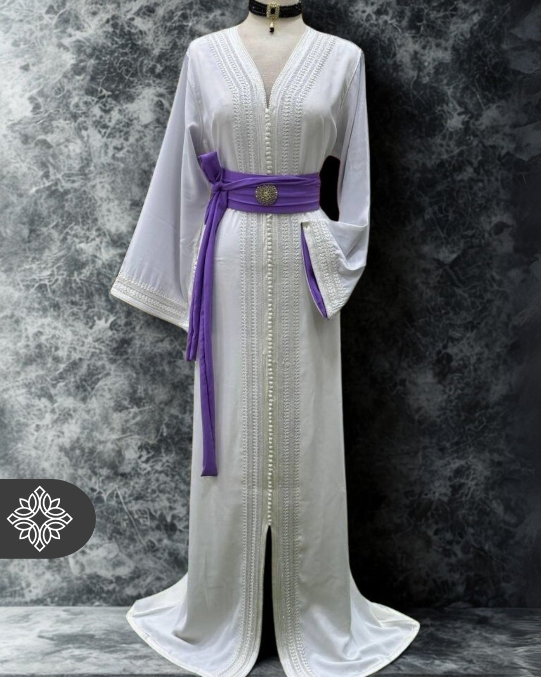 Moroccan Royal White & Purple Kaftan