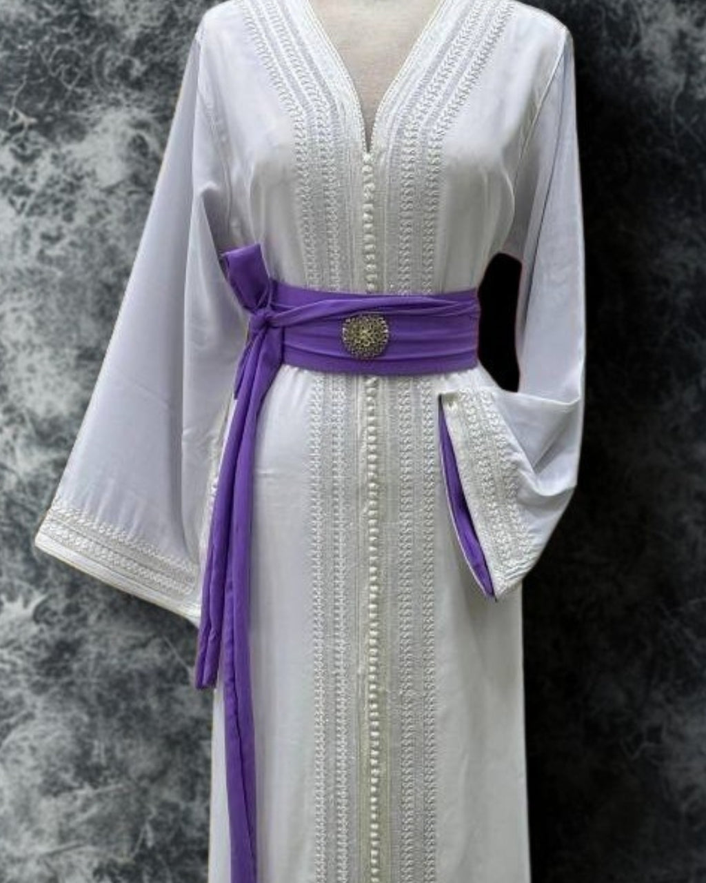 Moroccan Royal White & Purple Kaftan