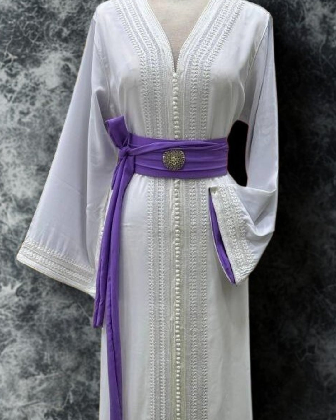 Moroccan Royal White & Purple Kaftan