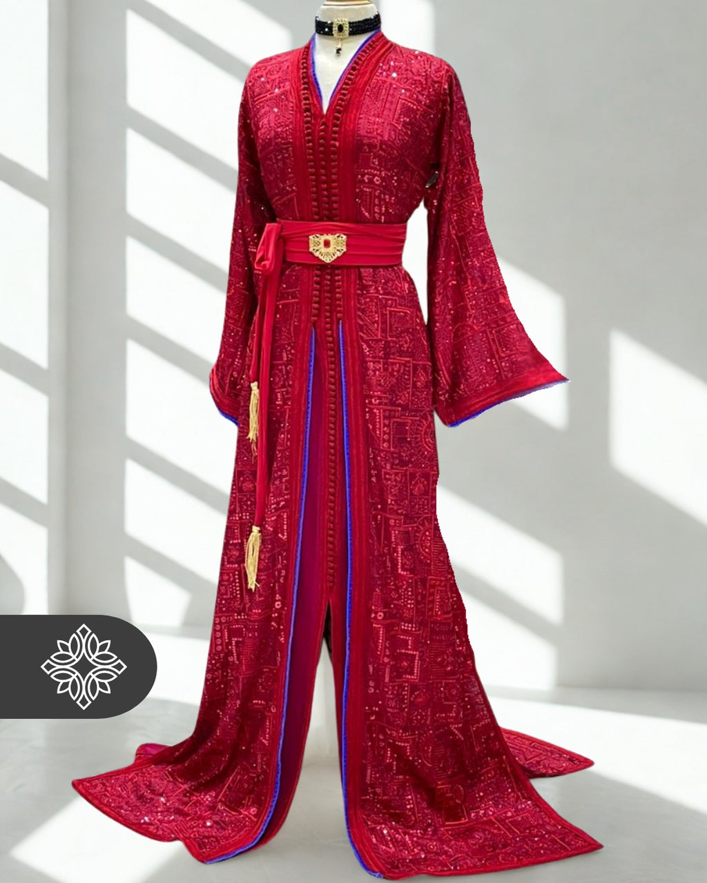 Moroccan Ruby Red Sequin Kaftan | Royal Evening Wear