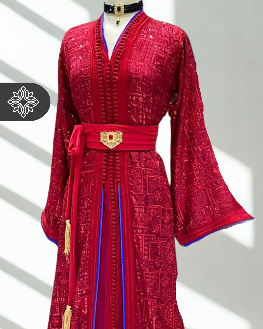 Moroccan Ruby Red Sequin Kaftan | Royal Evening Wear