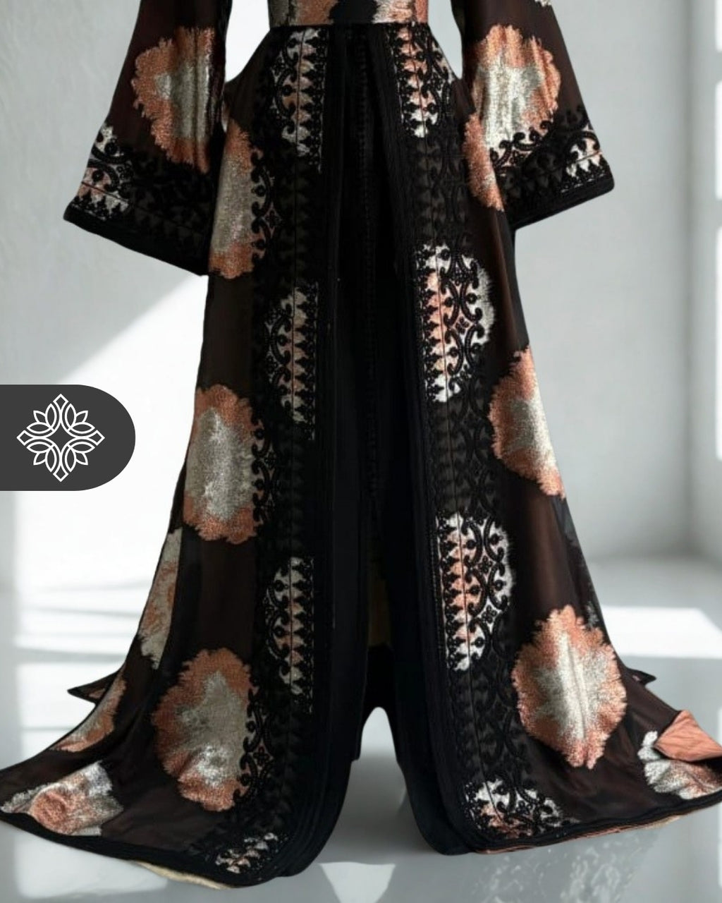 Moroccan Takchita | Artistic Brown & Black Tonal Embroidery | Limited Couture Two-Piece Kaftan