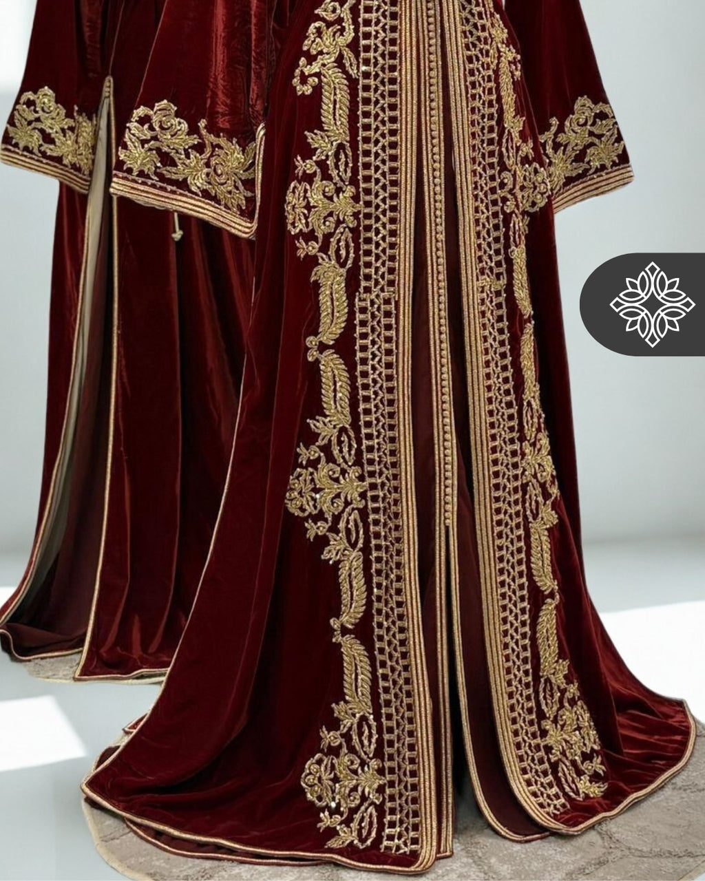 Moroccan Takchita | Cinnamon Velvet & Gold | Royal Embroidery Two-Piece Caftan Dress
