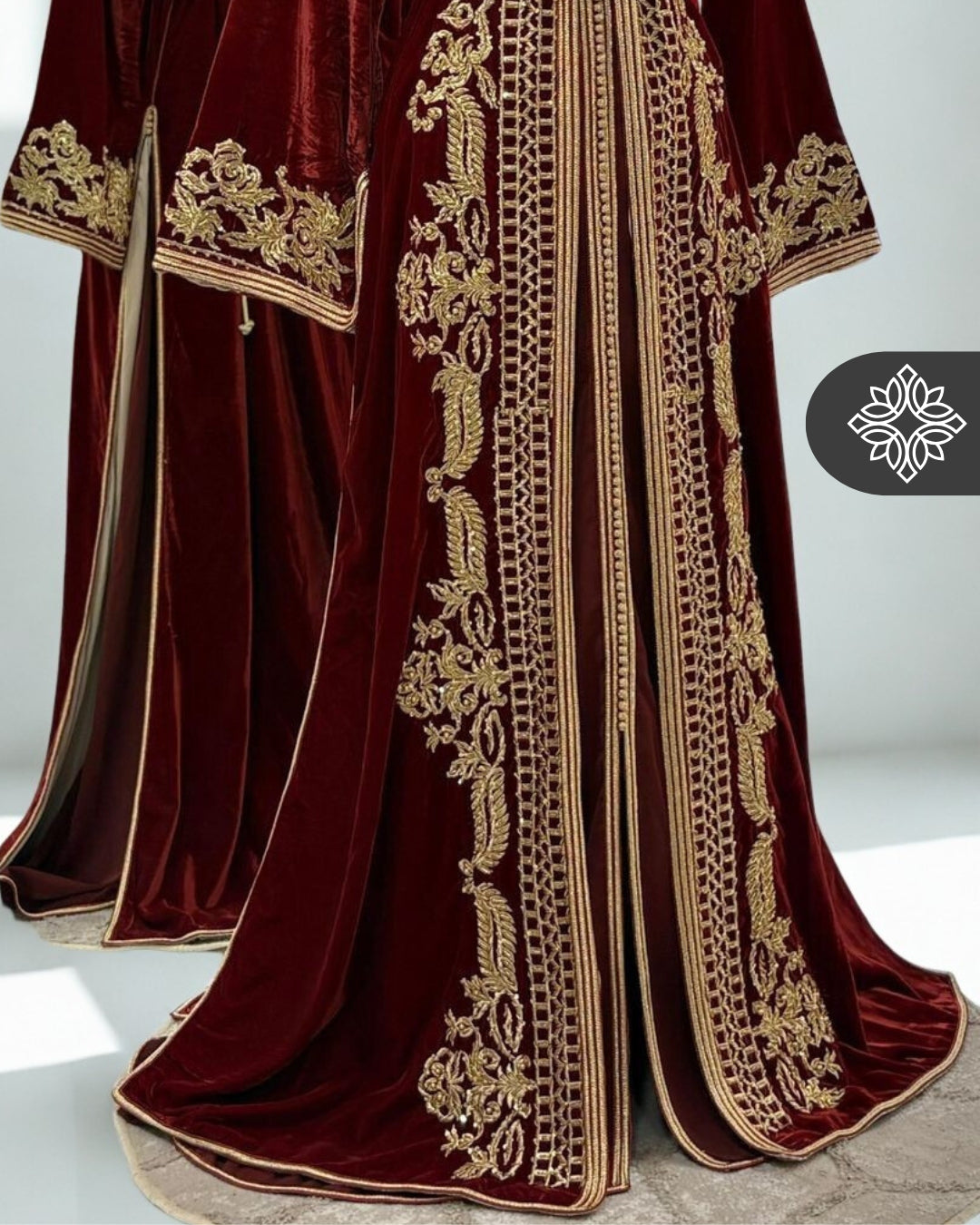 Moroccan Takchita | Cinnamon Velvet & Gold | Royal Embroidery Two-Piece Caftan Dress
