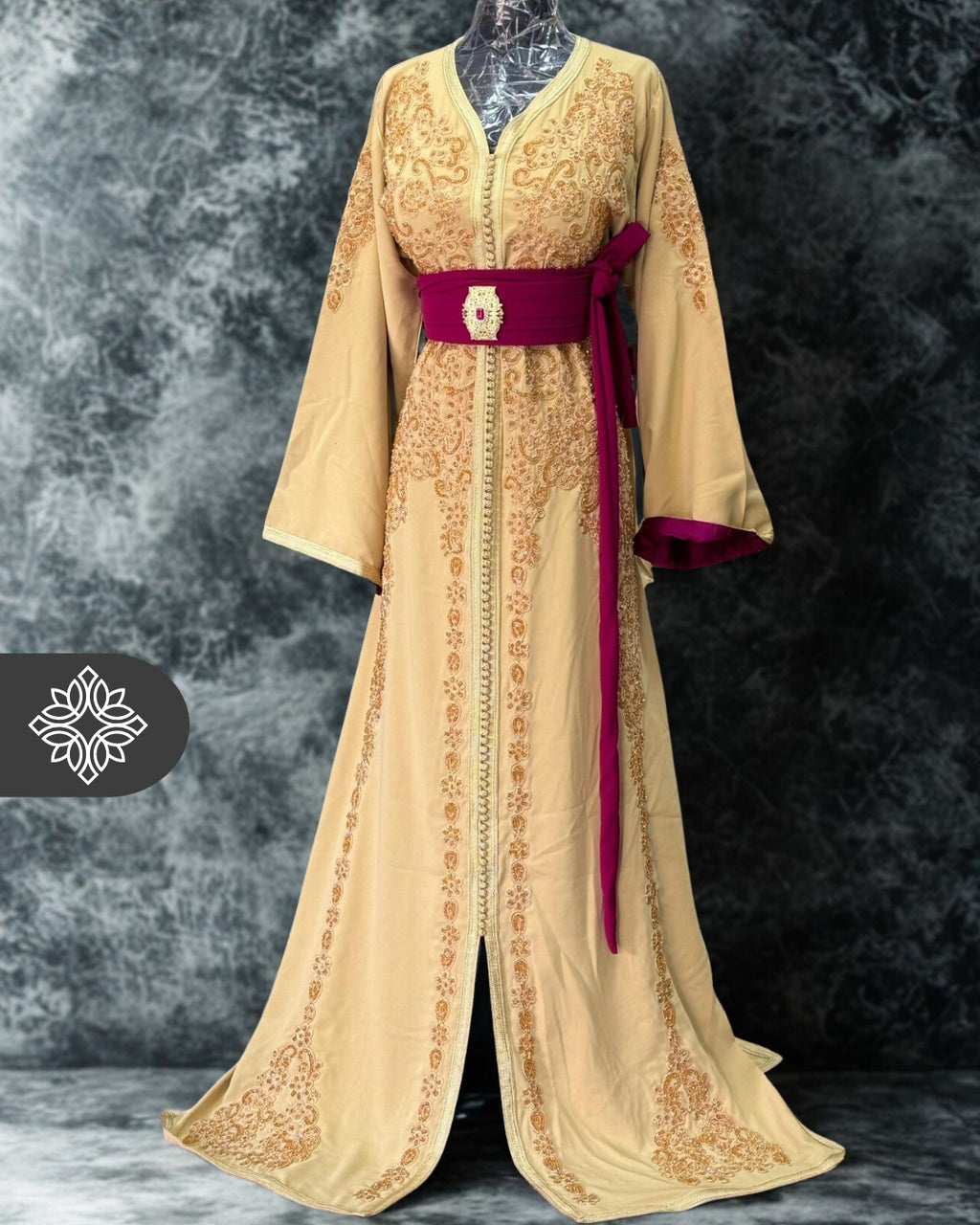Moroccan Takchita One-Piece Kaftan | Warm Beige Luxury Caftan Dress