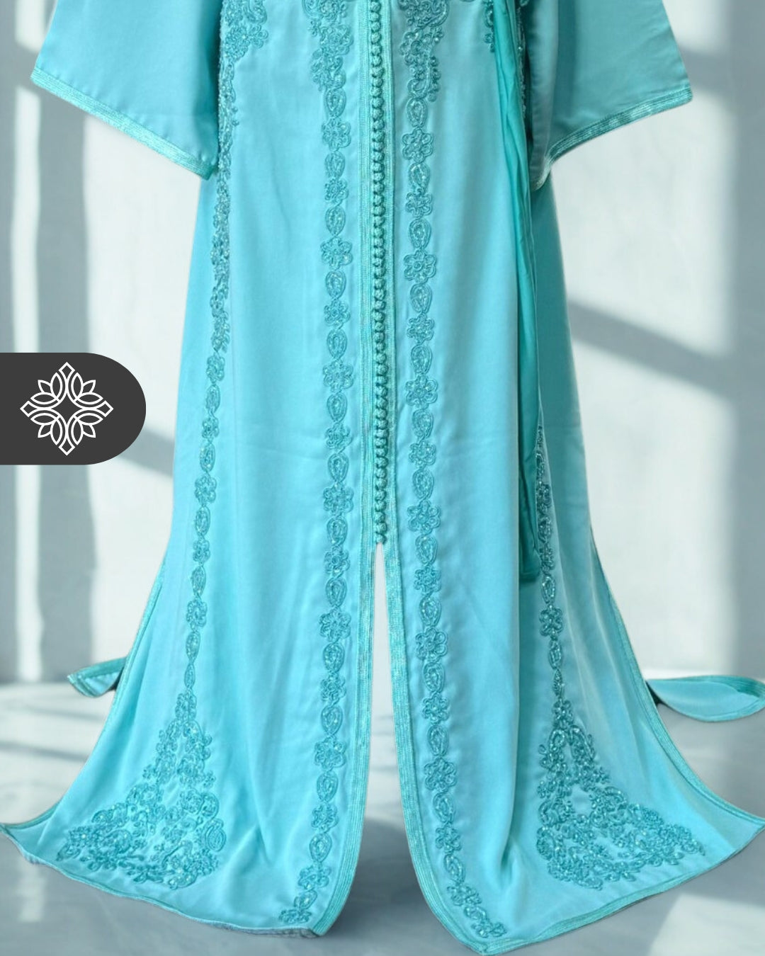 Moroccan One-Piece Caftan Dress | Sky Blue with Tonal Embroidery