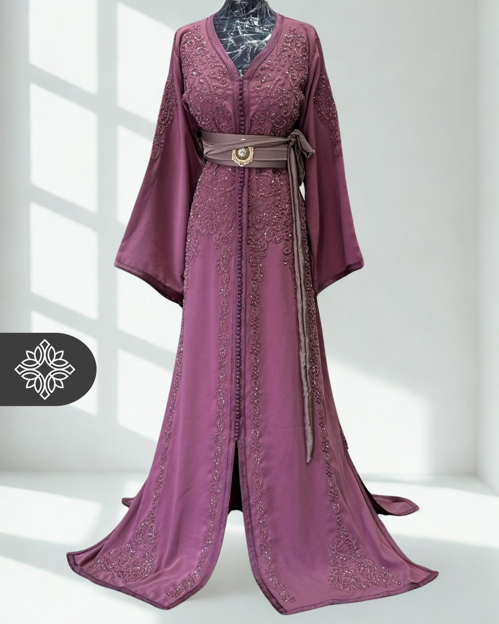 One-Piece Kaftan Dress | Lavender with Embroidered Detailing