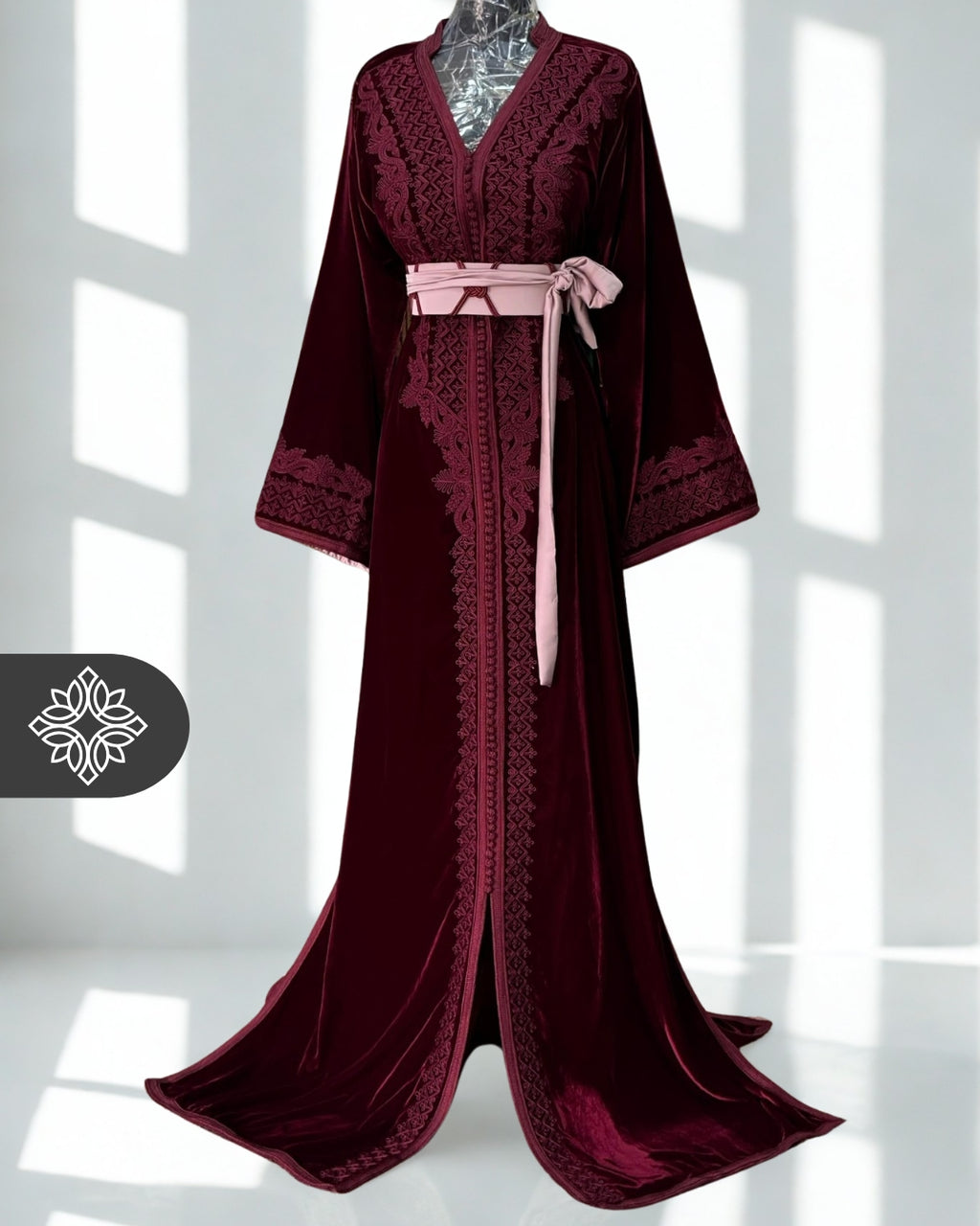 Moroccan Kaftan Deep Burgundy | Velvet One-Piece Caftan