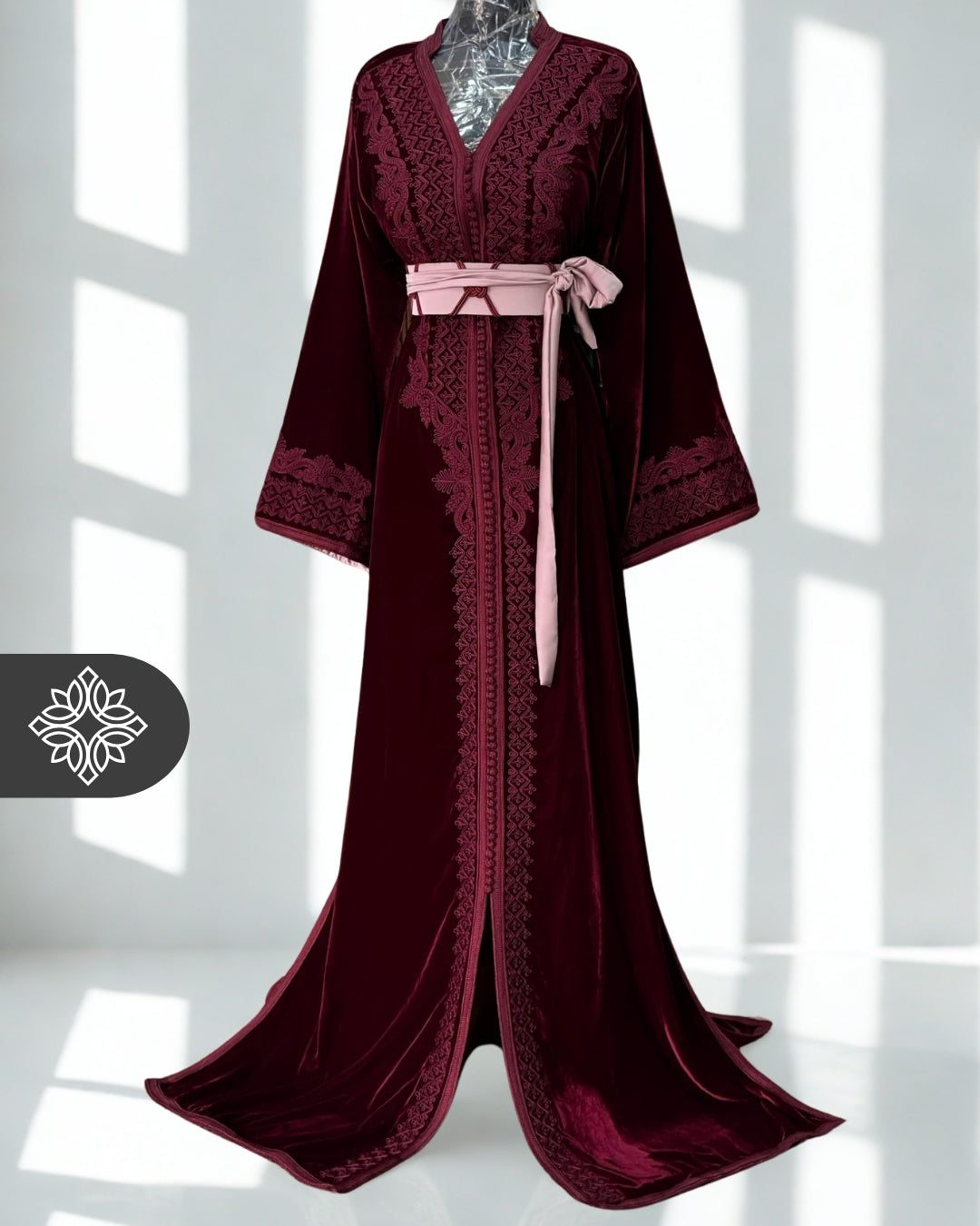 Moroccan Kaftan Deep Burgundy | Velvet One-Piece Caftan