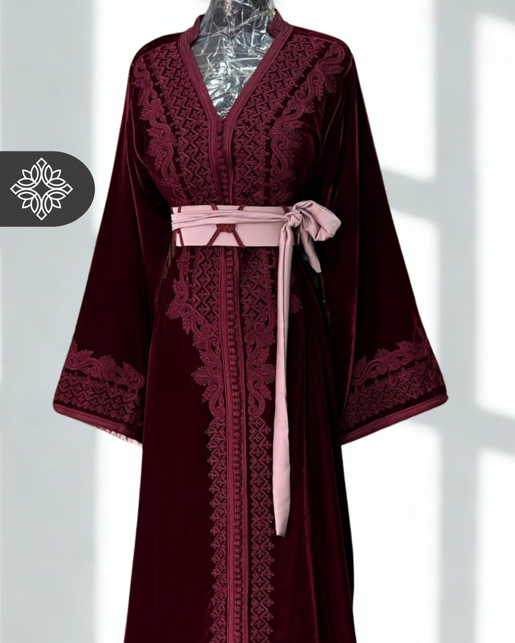 Moroccan Kaftan Deep Burgundy | Velvet One-Piece Caftan