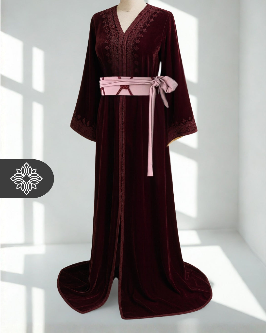 Moroccan Kaftan Deep Burgundy | Velvet One-Piece Caftan