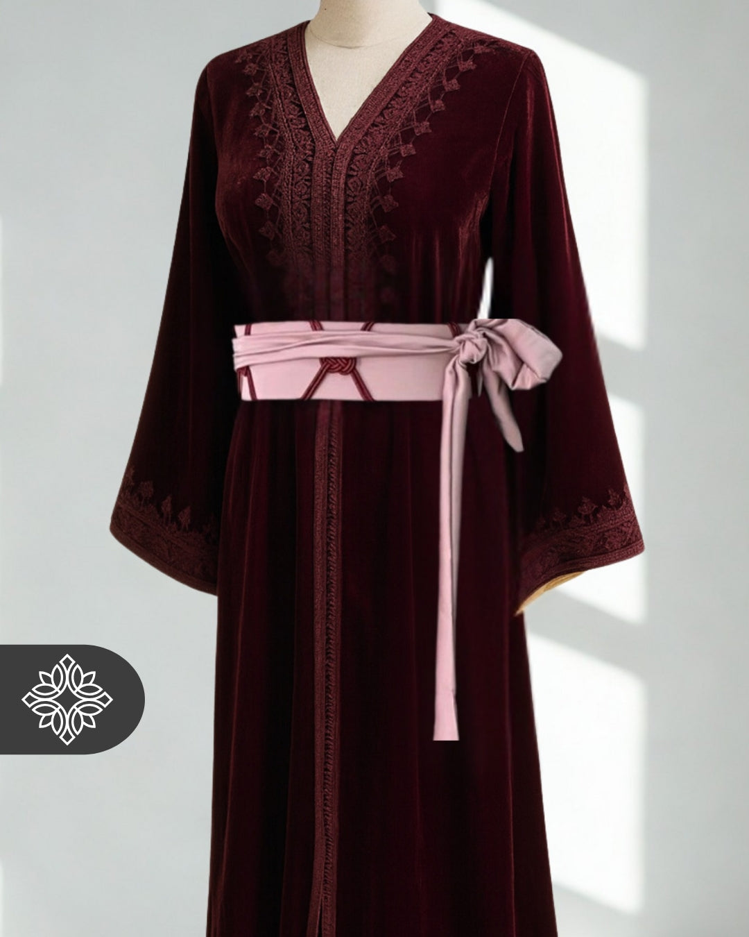 Moroccan Kaftan Deep Burgundy | Velvet One-Piece Caftan
