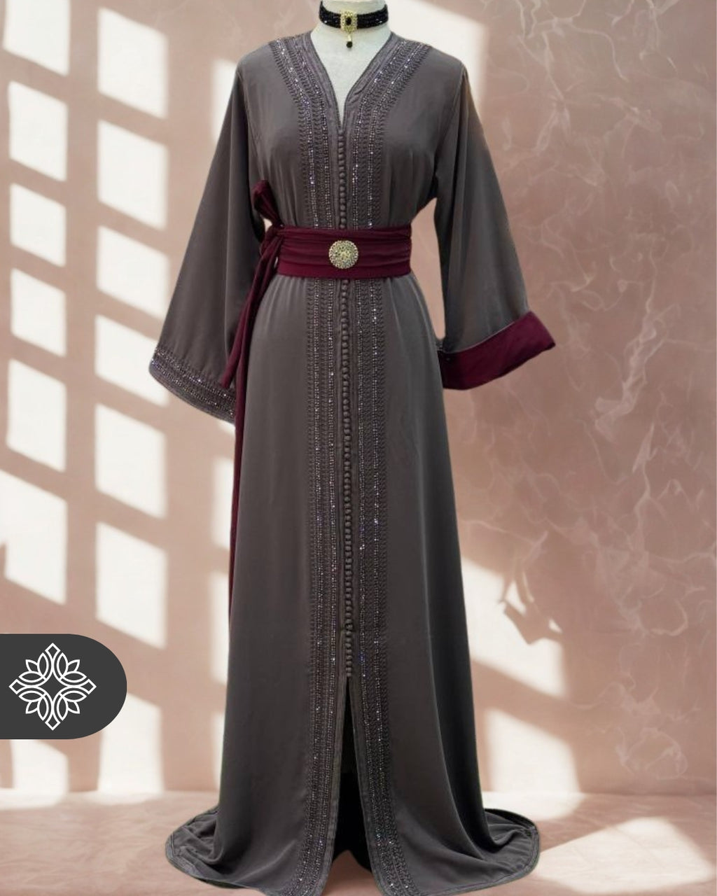 Moroccan Kaftan Taupe Grey Plum