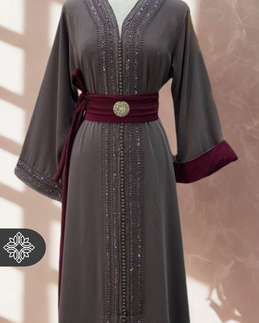 Moroccan Kaftan Taupe Grey Plum