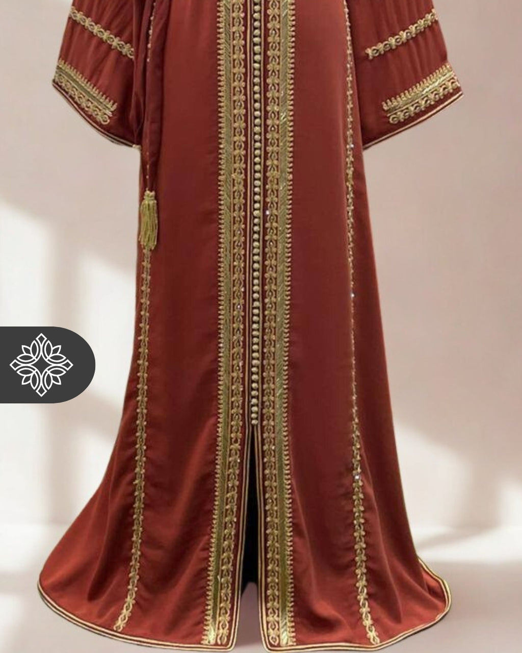 Moroccan Kaftan Terracotta with Gold Embroidery | Moroccan Abaya