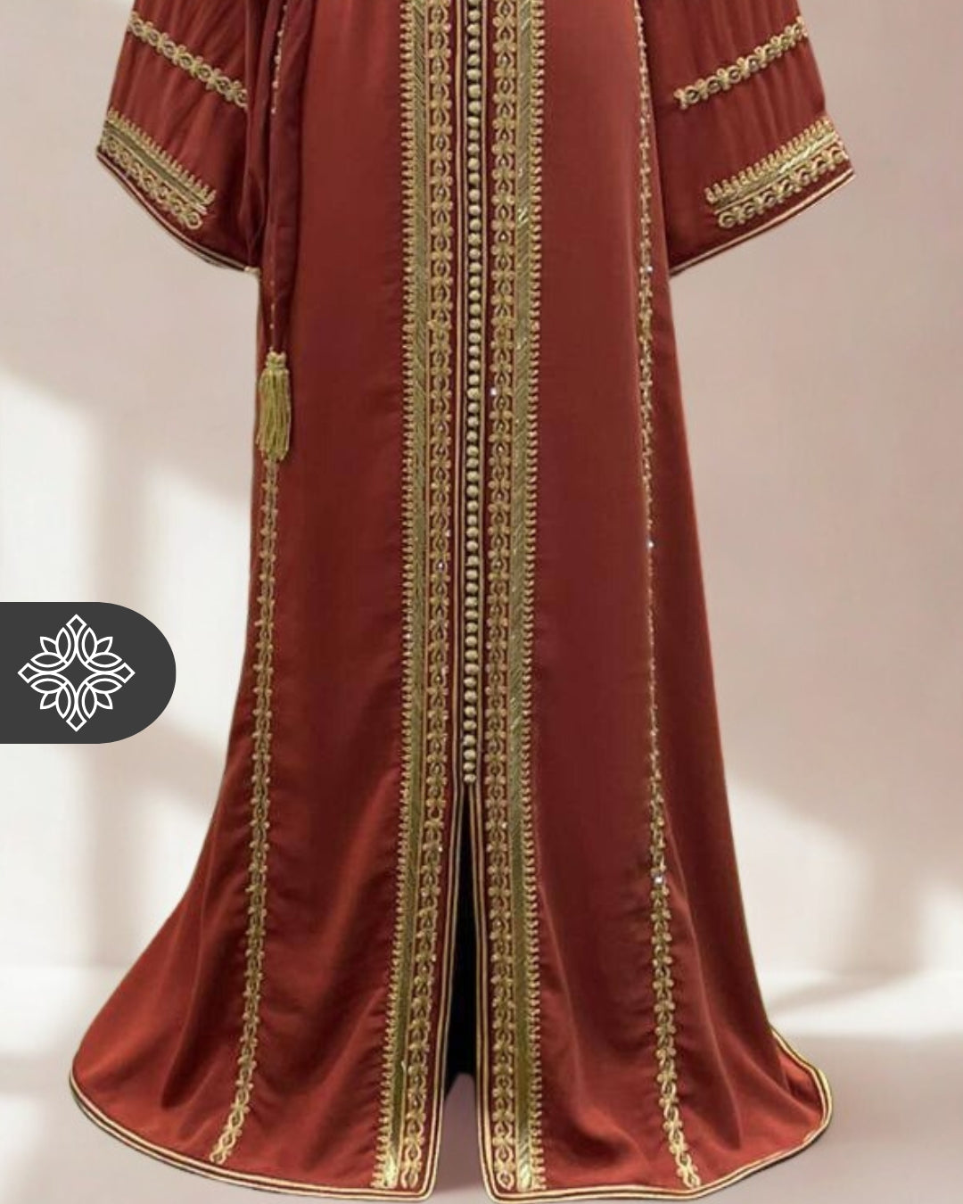 Moroccan Kaftan Terracotta with Gold Embroidery | Moroccan Abaya