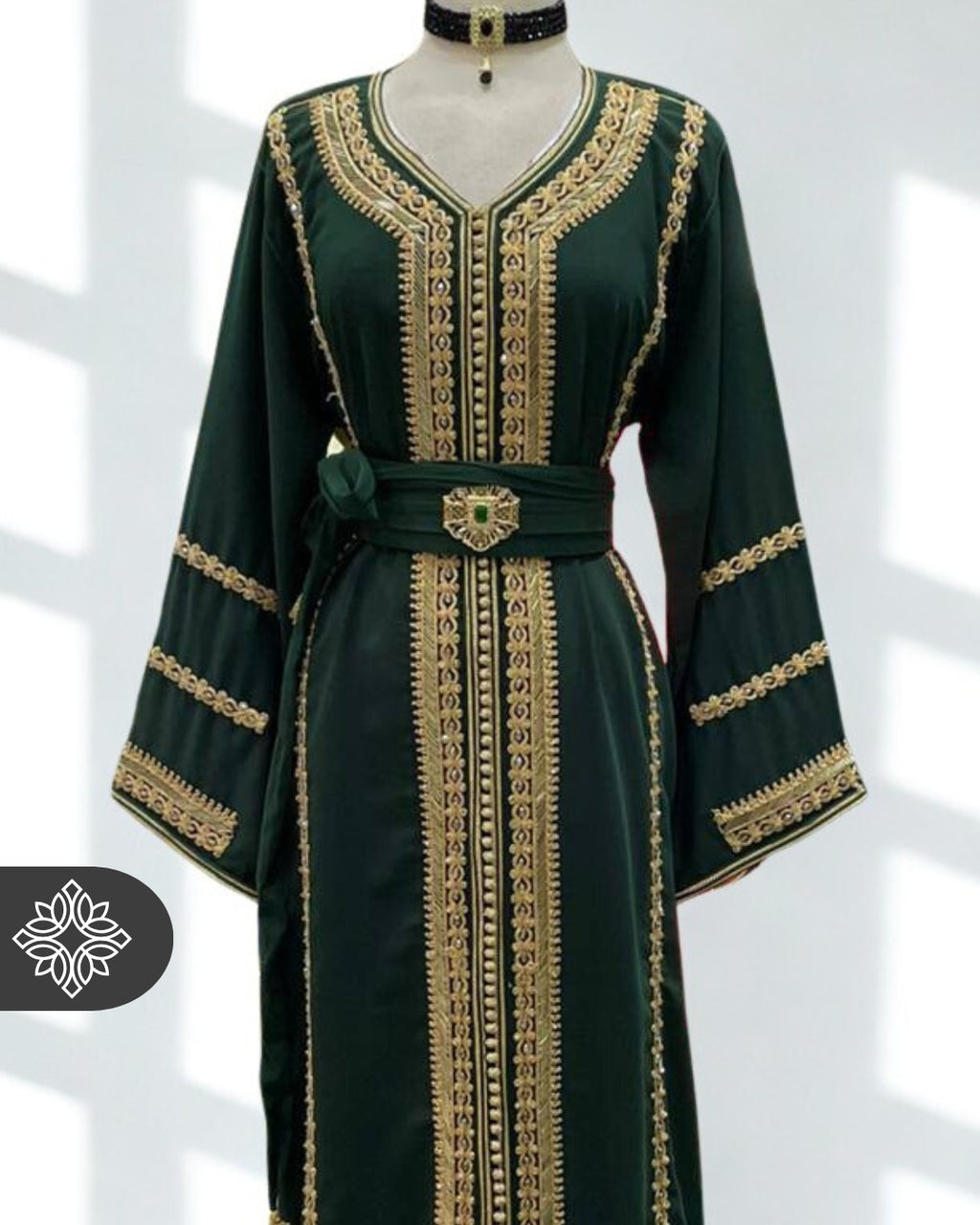Moroccan Royal Green Kaftan with Gold Embroidery | Moroccan Abaya