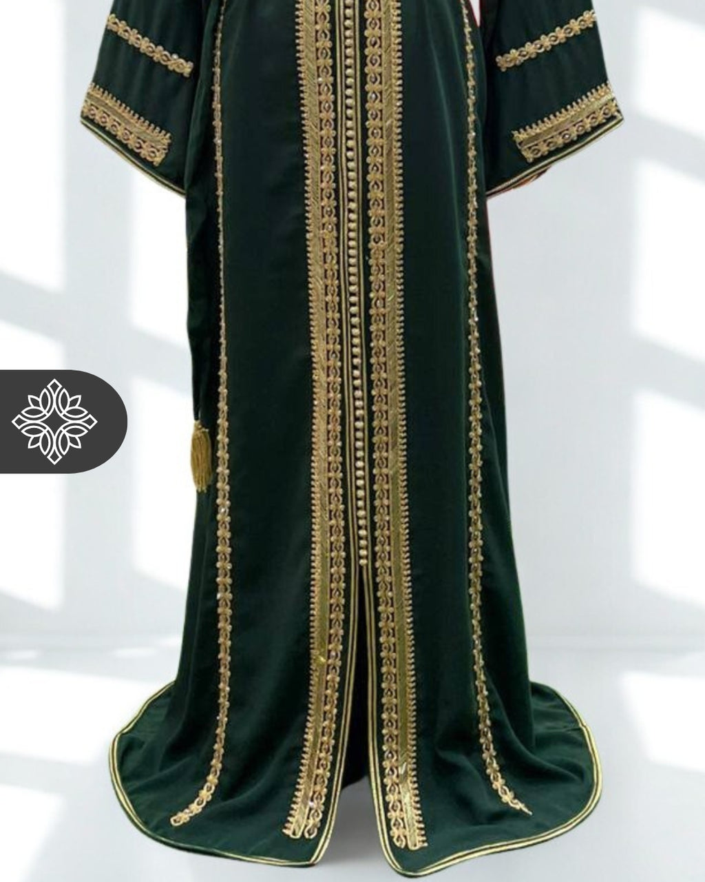 Moroccan Royal Green Kaftan with Gold Embroidery | Moroccan Abaya