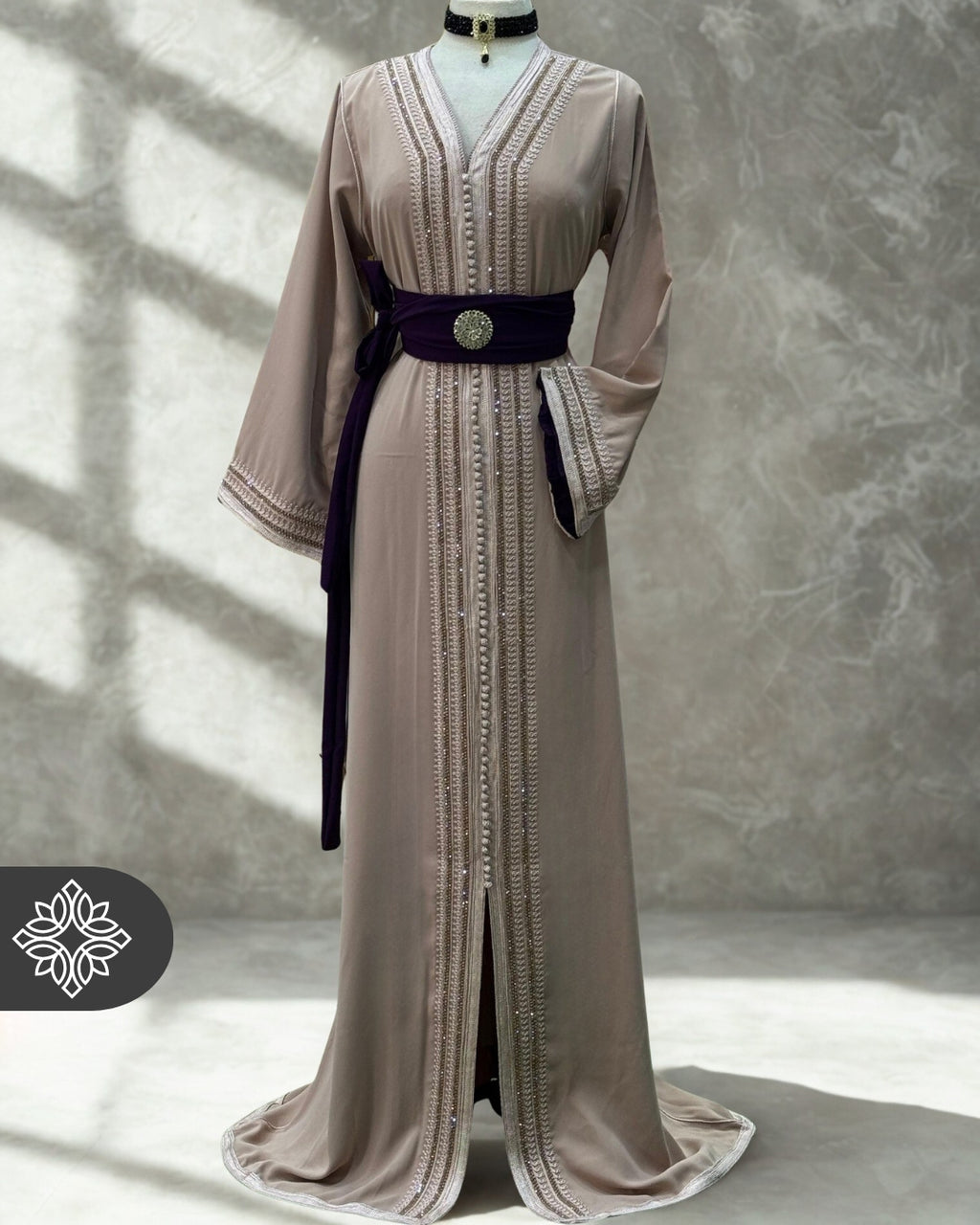 Moroccan Royal Taupe & Plum Kaftan
