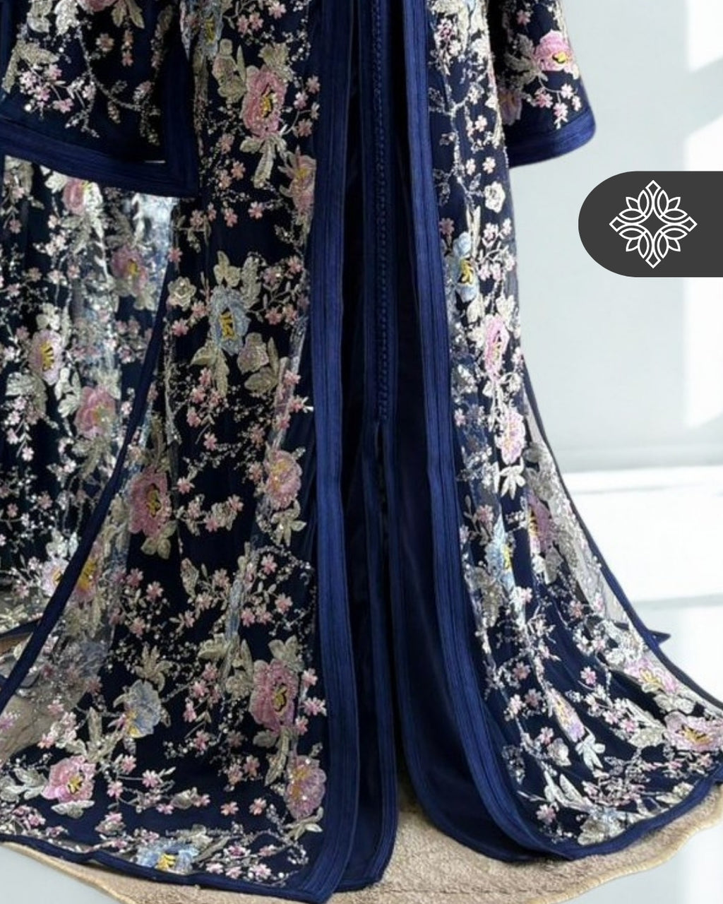 Black Floral Moroccan Takchita | Luxury Two-Piece Kaftan