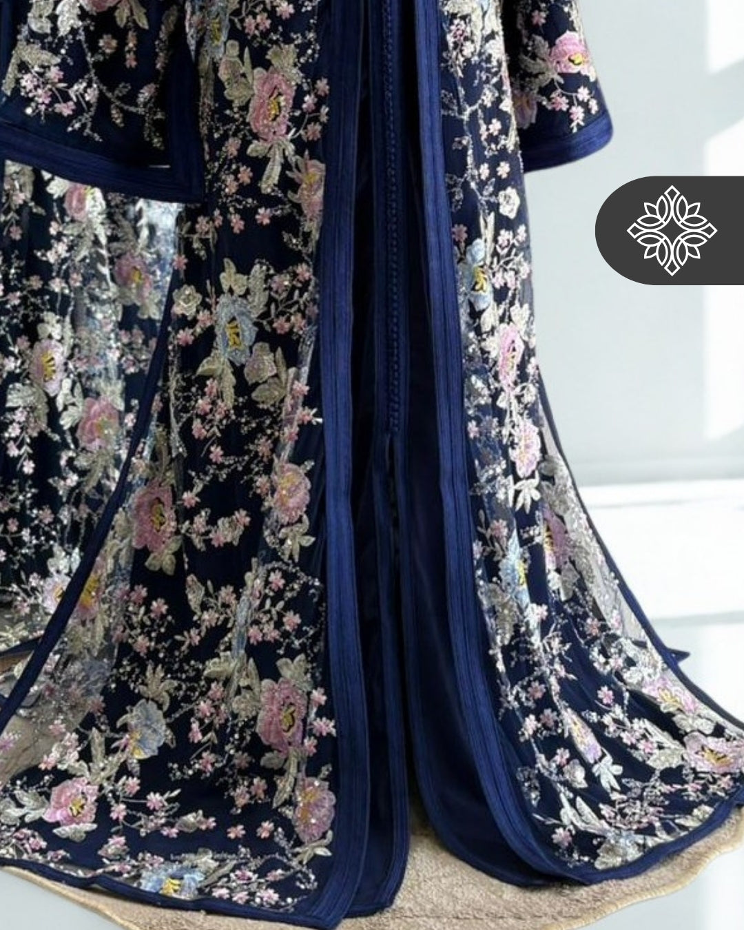Black Floral Moroccan Takchita | Luxury Two-Piece Kaftan