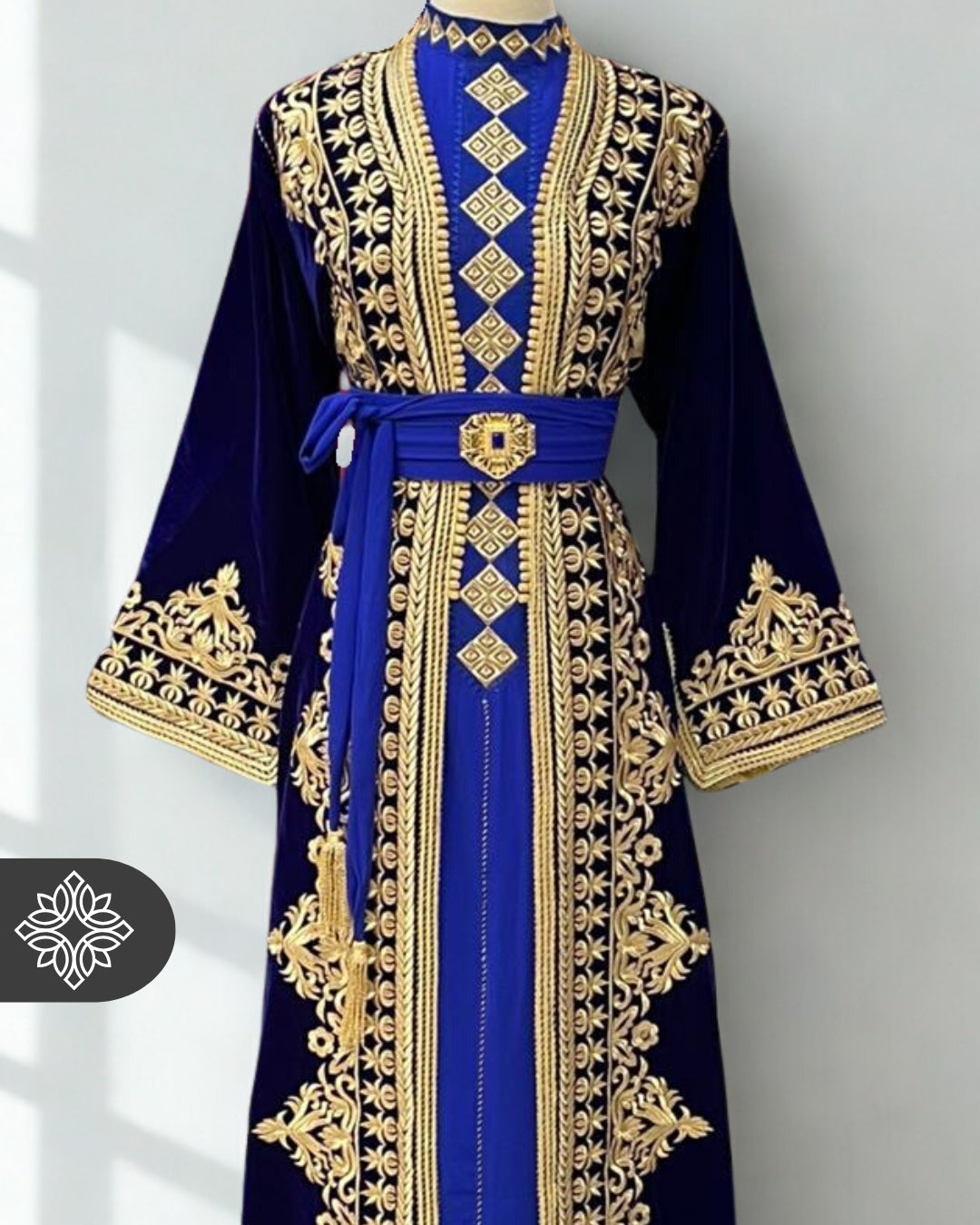 Navy Blue Moroccan Kaftan with Golden Embroidery
