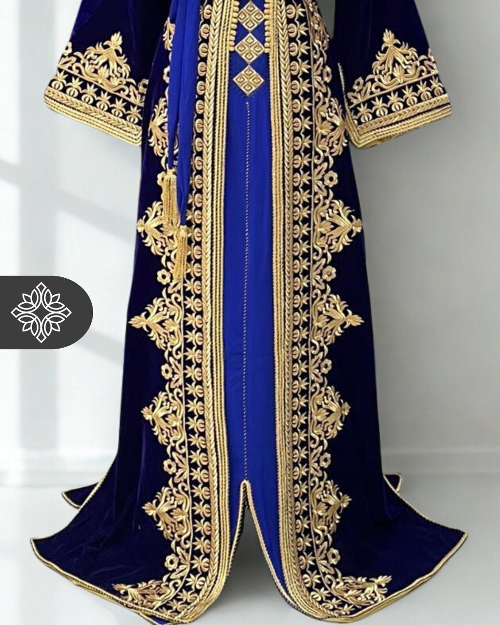 Navy Blue Moroccan Kaftan with Golden Embroidery