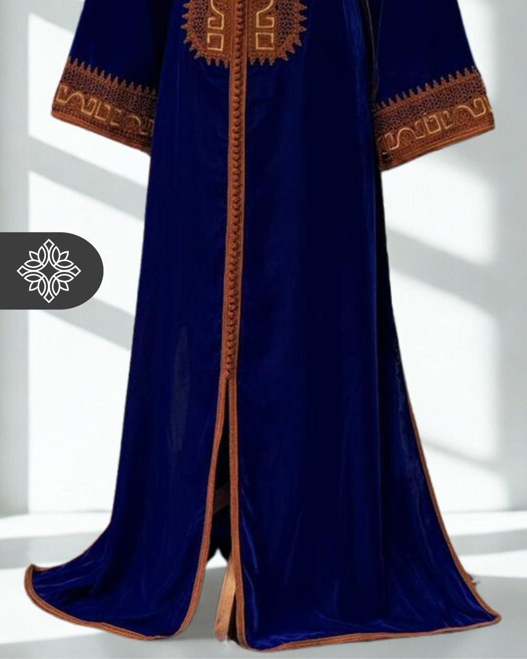 Emerald Green Velvet Moroccan Kaftan | Brown Tonal Embroidery | One-Piece Caftan