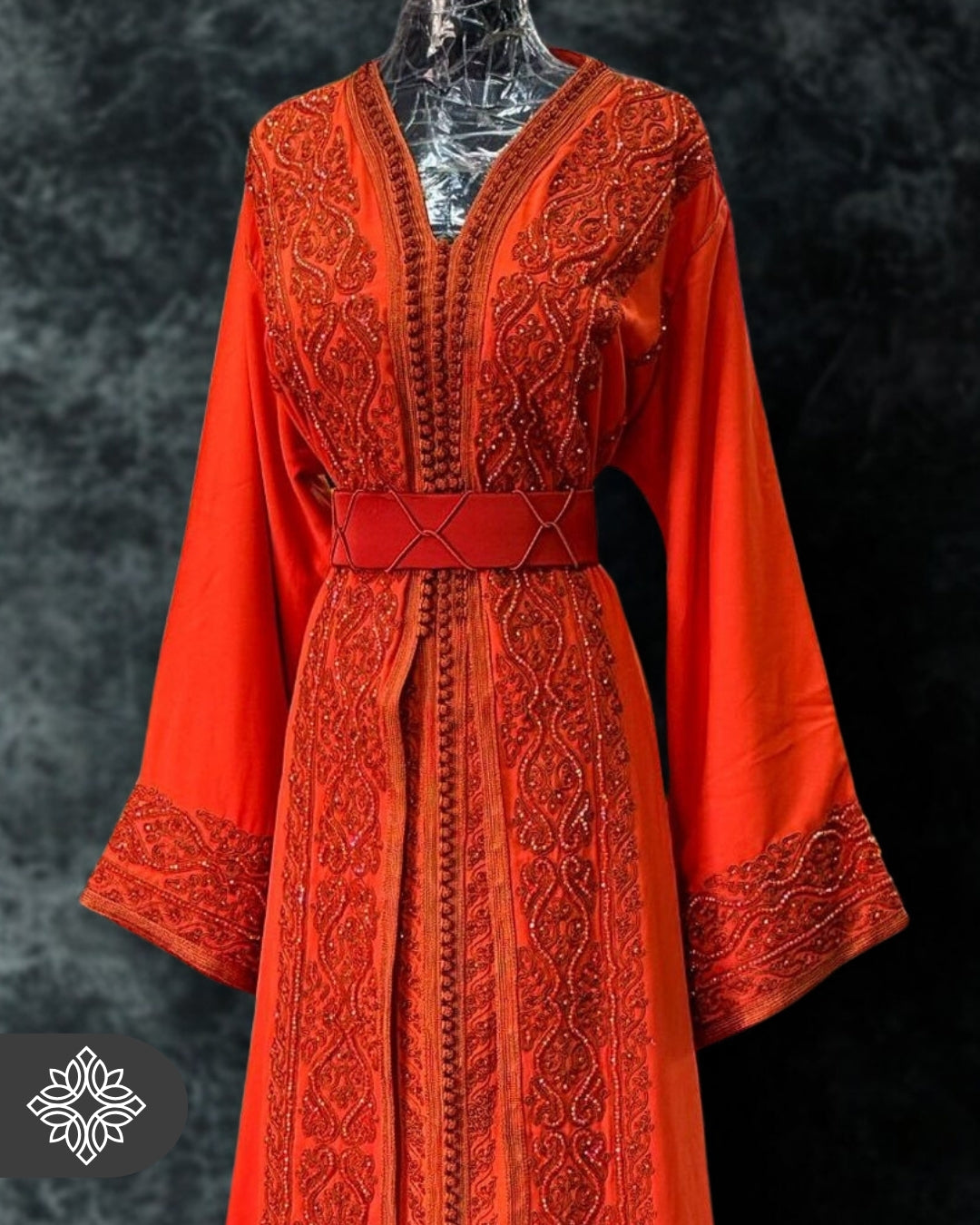 Chocolate Brown Moroccan Takchita | Luxury Couture Two-Piece Kaftan | Tonal Embroidery & Stone Detailing