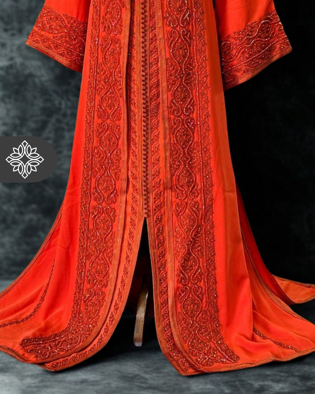 Chocolate Brown Moroccan Takchita | Luxury Couture Two-Piece Kaftan | Tonal Embroidery & Stone Detailing