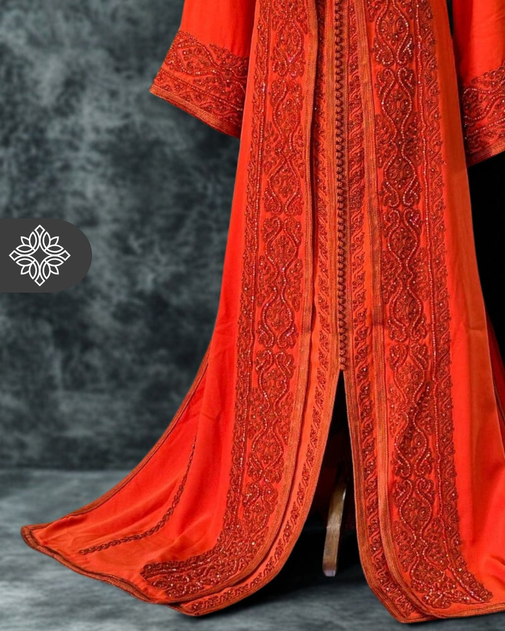 Chocolate Brown Moroccan Takchita | Luxury Couture Two-Piece Kaftan | Tonal Embroidery & Stone Detailing