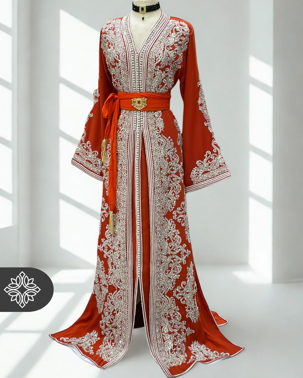 Orange & Silver Two-Piece Moroccan Kaftan