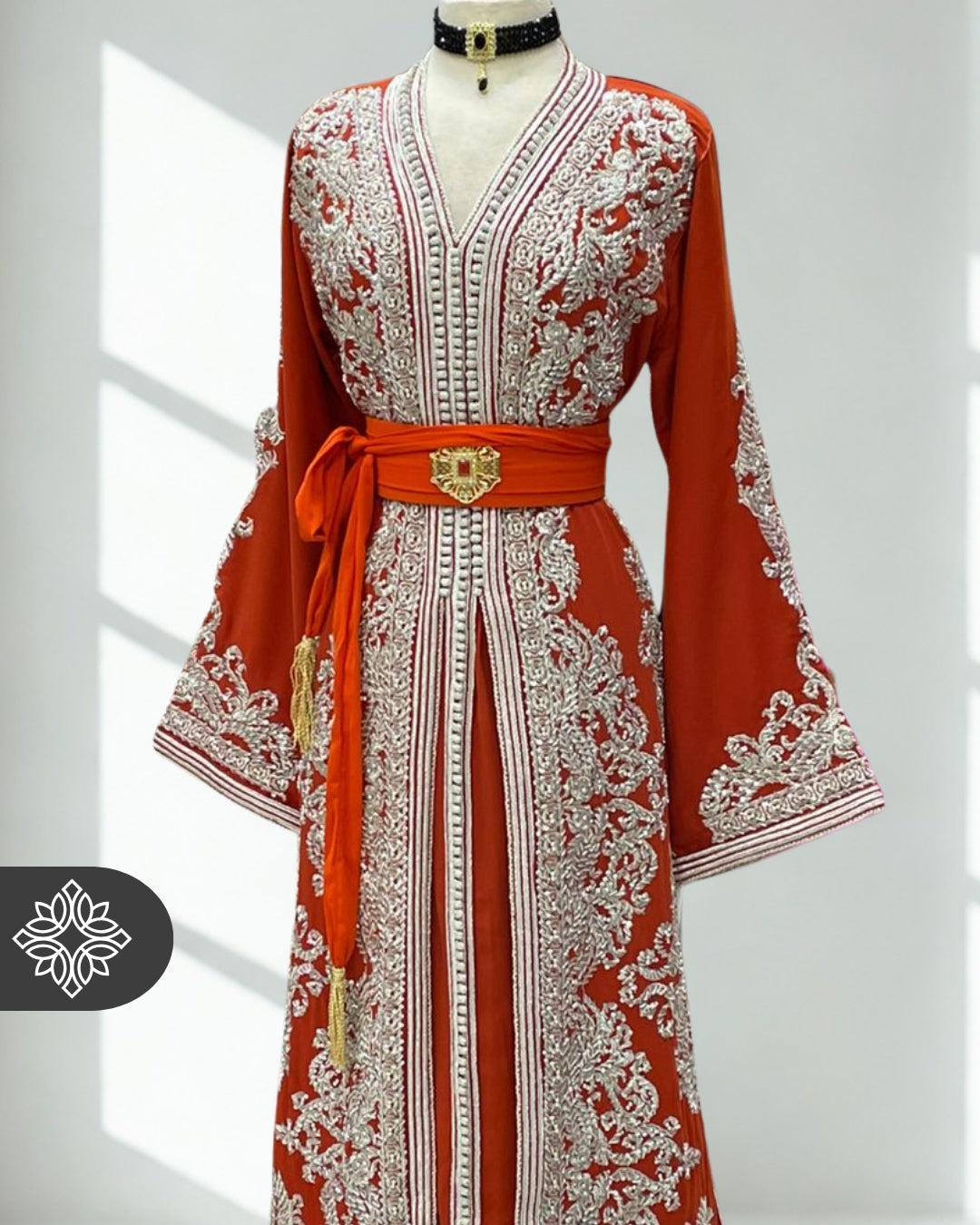 Orange & Silver Two-Piece Moroccan Kaftan