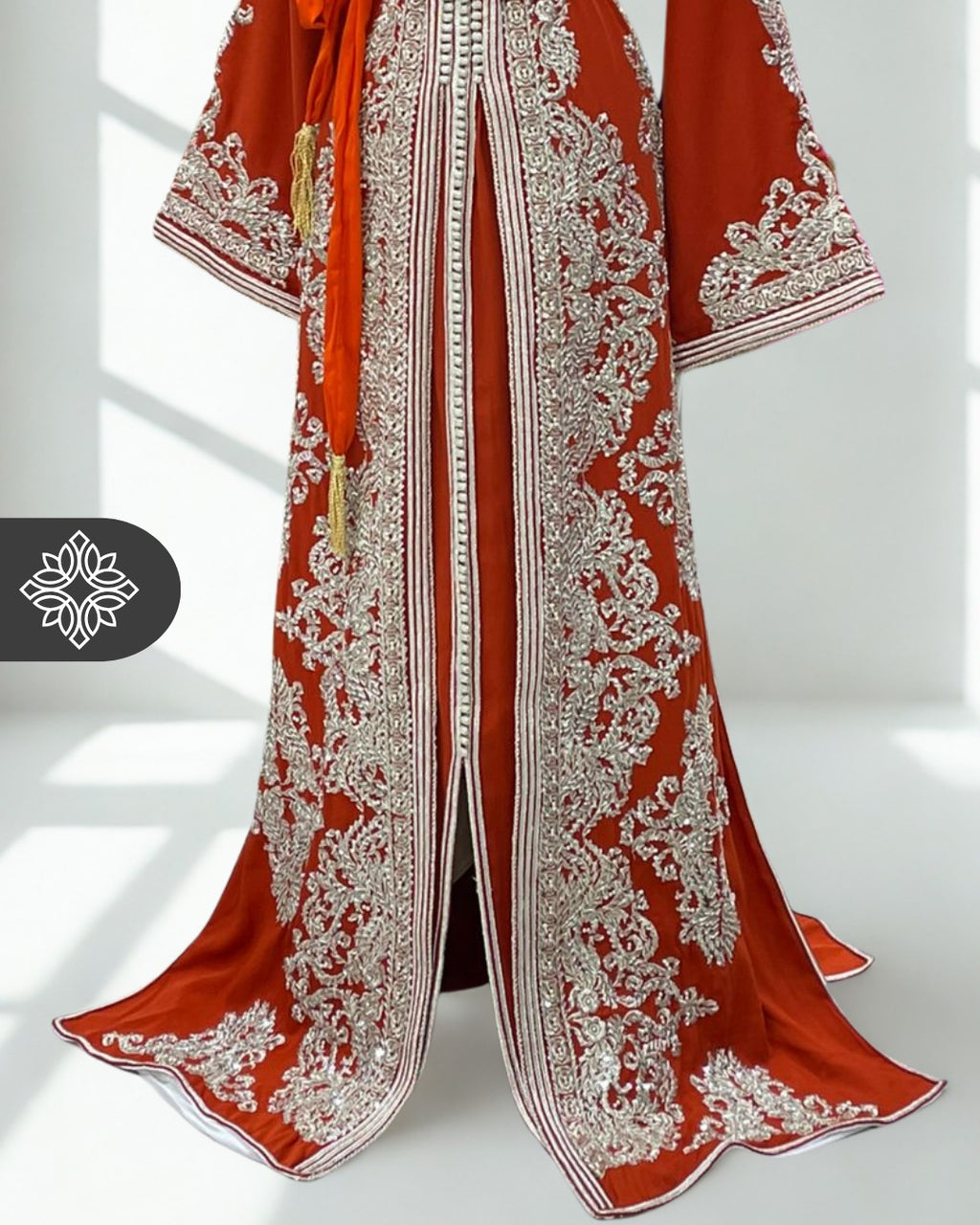 Two-Piece Moroccan Kaftan Emerald Green/Turquoise & Silver