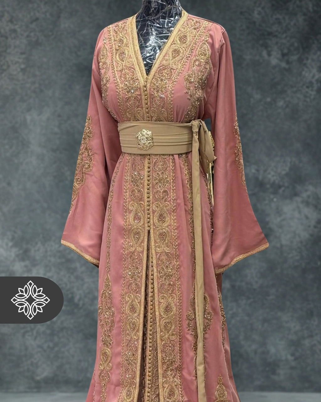 Fuchsia Moroccan Two-Piece Kaftan | Tonal Embroidery | Couture Takchita