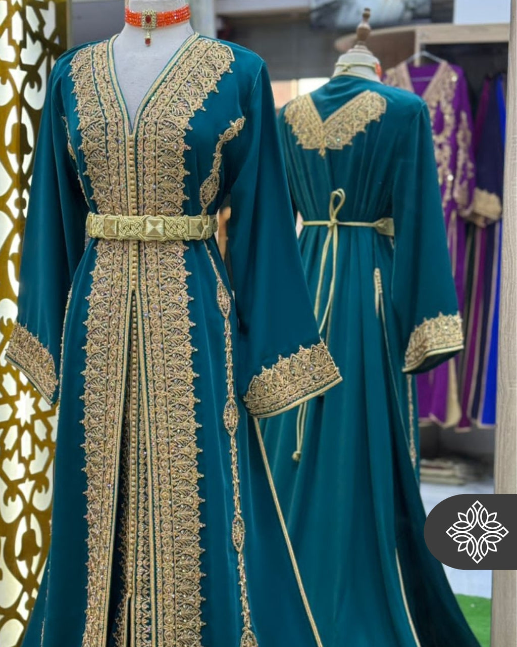 Royal Moroccan Two-Piece Kaftan | Sky Blue & Gold Embroidery
